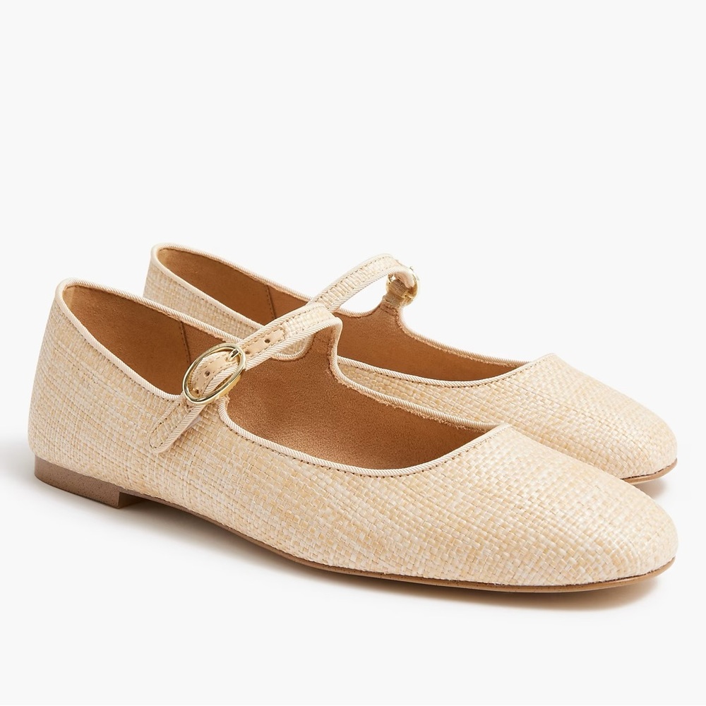 Mary Jane Flats, woven texture raffia